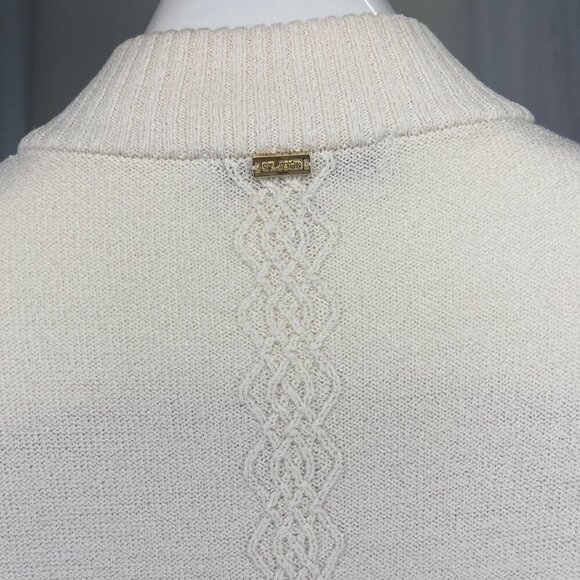 St. John Sport Full Zip Cardigan Wool Blend Ladies Size Small Cream Red Colors - Picture 3 of 9